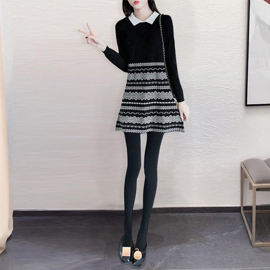 Autumn and Winter Knitted Doll Collar Sweater Dress Mid-length Student Long-sleeved Bottoming Skirt Fashion Casual Top