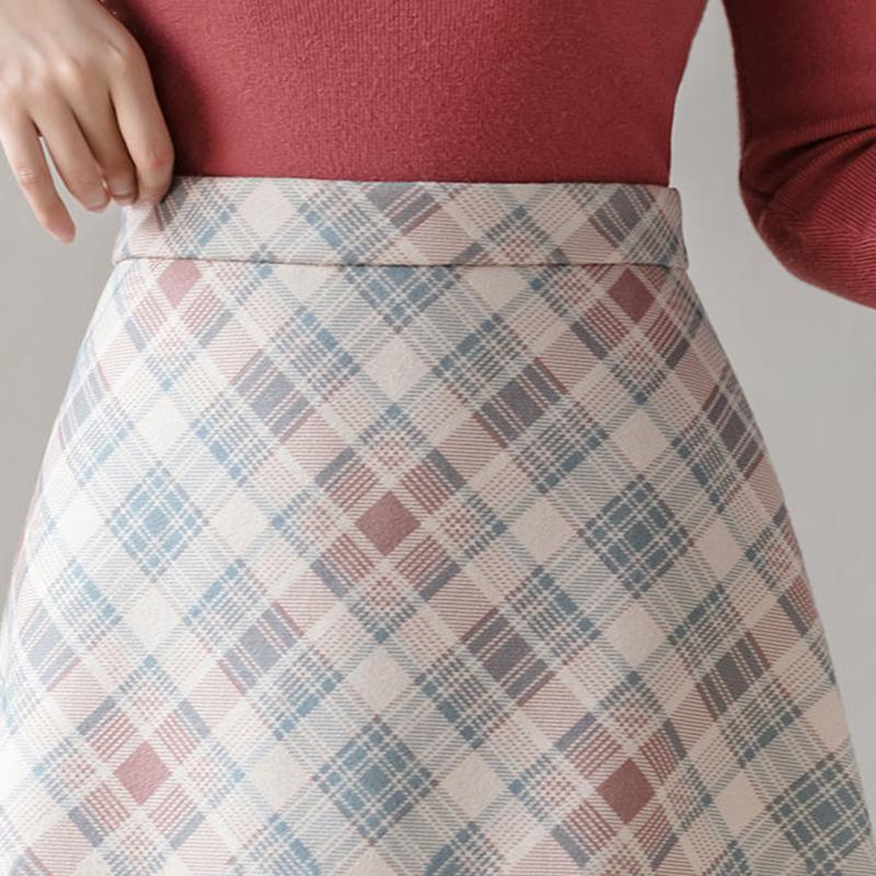 Autumn and Winter New High-waist Woolen Plaid Skirt Women's Mid-length A-line Large Skirt Over-the-knee Umbrella Skirt Autumn