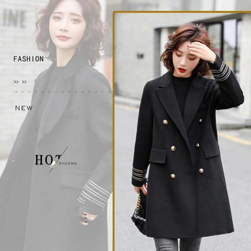 Fashion Winter Jacket Women's Double Breasted Mid-length Wool Coat Solid Color Loose Female Woolen Jacket Plus Size S-XL