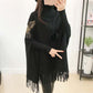 2021 New Autumn and Winter High Neck Tassel Sweater Women Mid-length Korean Loose Large Size Cloak Coat Knitted Bat Shirt