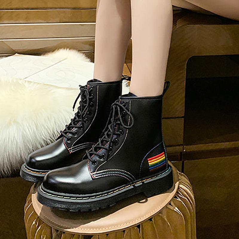 Martin Boots Women British Style Autumn and Winter Black Plush Boots Wild Thick-soled Motorcycle Short Boots Women