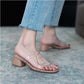 Transparent Sandals and Slippers Women's Summer Middle Heel One-word Sandals Thick Heel Temperament Non-slip Wear-resistant Slippers Simple Flip Flops