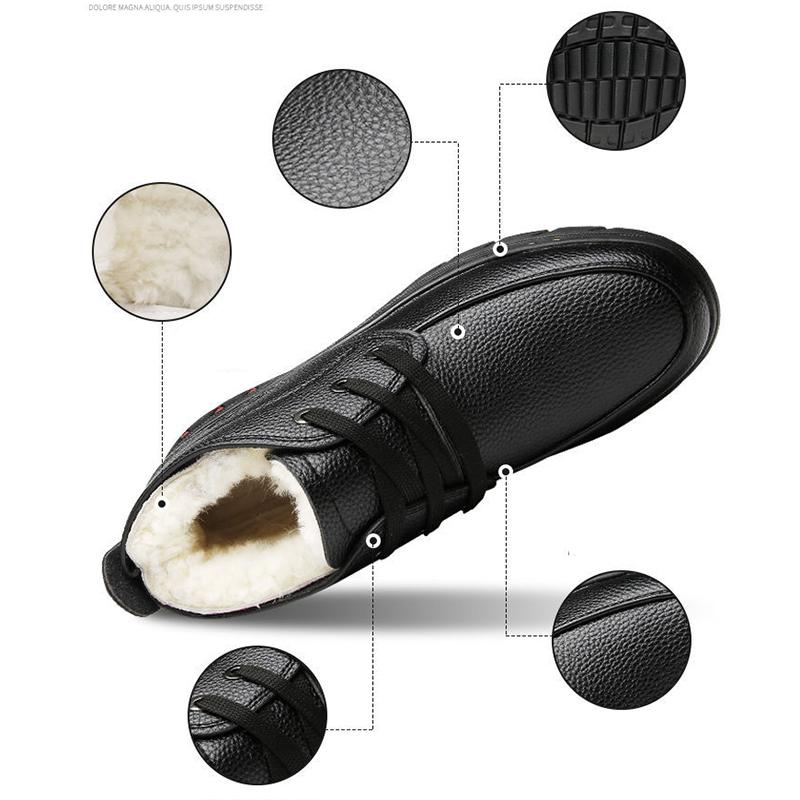 Men's Winter Cotton Shoes Leather Wool Fur Integrated Warm Cotton Leather Shoes Non-slip Dad Shoes