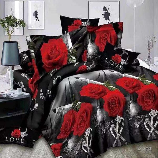 WTEMPO 2/3pcs Fashion 3D Rose and Diamond Ring Print Love Wedding Bedding Sets Queen King Size Duvet