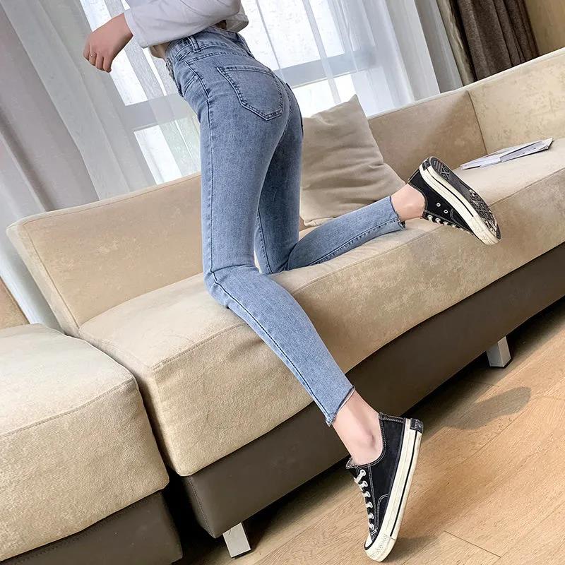 Women's High-waisted Jeans Korean Style Tight-fitting Slimming All-match Trousers Spring and Autumn Student Pencil Pants Women