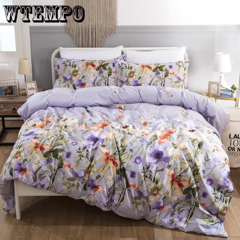 Bedding Set 3D Nhbr-3 Pcs Purple Lavender Set Duvet Cover Bed Sheet Queen Size