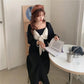 Autumn and Winter Solid Color Lantern Sleeve Square Collar Design Large Cute Bow Mid Length Long Sleeve Dress