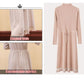 Long Sweater Dress Over The Knee Thickening New Women's Half High Neck Lace Stitching Lace Knitted Dress
