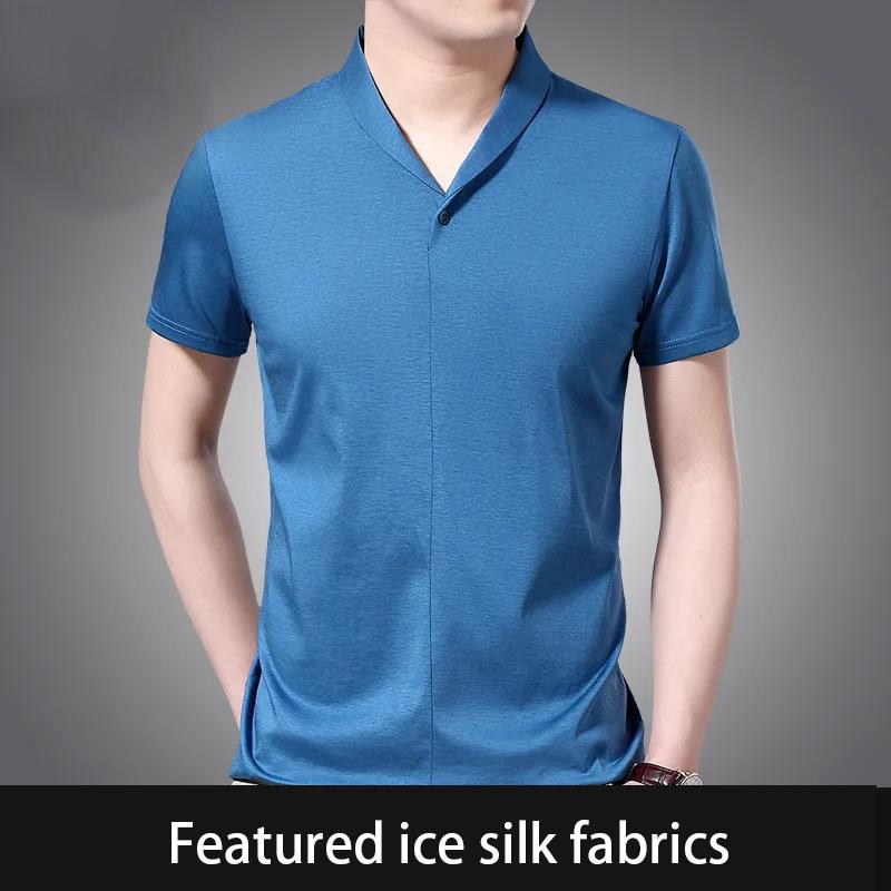 Summer Short-sleeved T-shirt Men's V-neck Slim Trend Top Men's Short-sleeved Ice Silk Bottoming Shirt