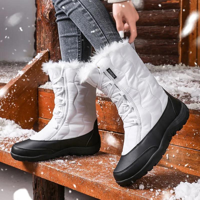 Ski Boots Women Winter Outdoor In The Tube Waterproof Non-slip Travel Snow Boots Plus Velvet Warm Plus Size Boots