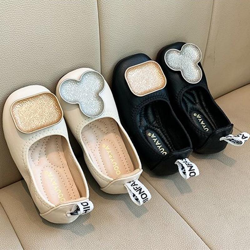 Girls' Leather Shoes Spring and Autumn Shallow Mouth Princess Single Shoes Soft-soled Shoes Children's Flat Bottom