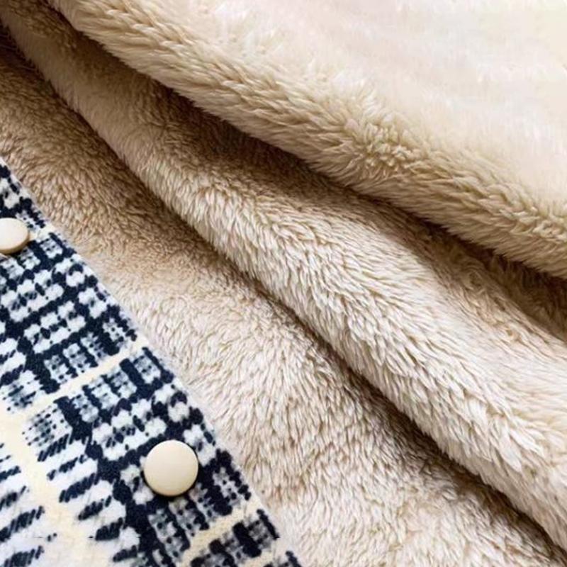 Faux Fur One-piece Plaid Jacket Women Plus Velvet Short Autumn and Winter Loose and Thin Jacket Ladies Temperament Warm Jacket