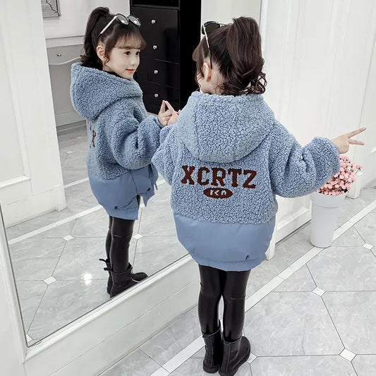 Girls Windproof Winter Clothes  Children's Warm Cotton-padded Clothes  Girls Plush Padded Jacket Cotton-padded Jacket