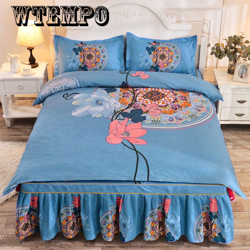 Bedding Cotton Four-piece Winter Soft Padded Bed Skirt Suit Bedroom Home Kit