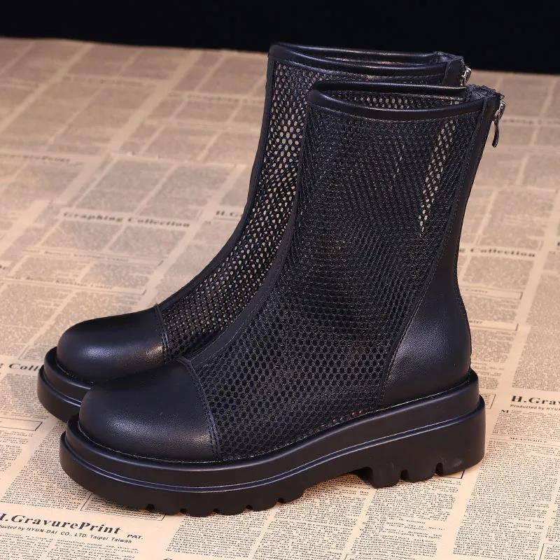 High Quality Women's Summer Platform Ankle Boots Korean Version of British Style Thin Mesh Sandals All-match Breathable Boots