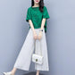 Cotton and Linen Large Size Loose Round Neck Short-sleeved Shirt Casual Wide-leg Pants Two-piece Fabric Lightweight Breathable Large Size Ladies Suit