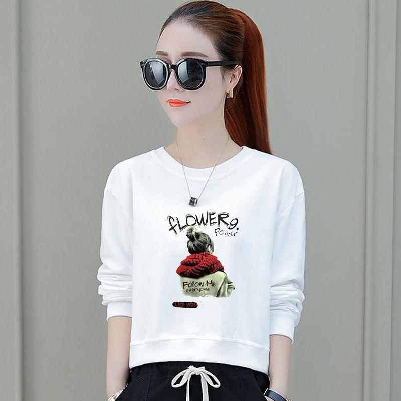 High Waist Short Pullover Sweatshirt Women's Long Sleeve Loose T-shirt