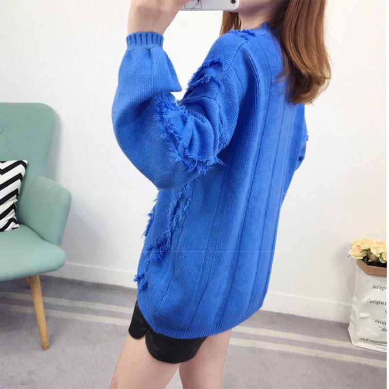 V-neck Bottoming Tattered Sweater Women Fall/winter Loose Knit Sweater Casual Fashion Top