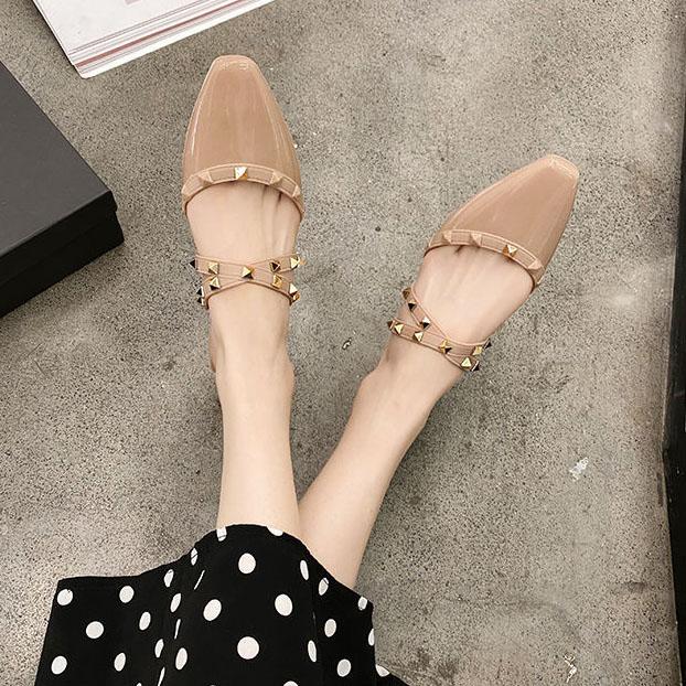 Office Ladies Summer Autumn Large Size Non-slip Baotou Slippers Women's Spring Solid Color Low Heel Rhinestones Single Shoes