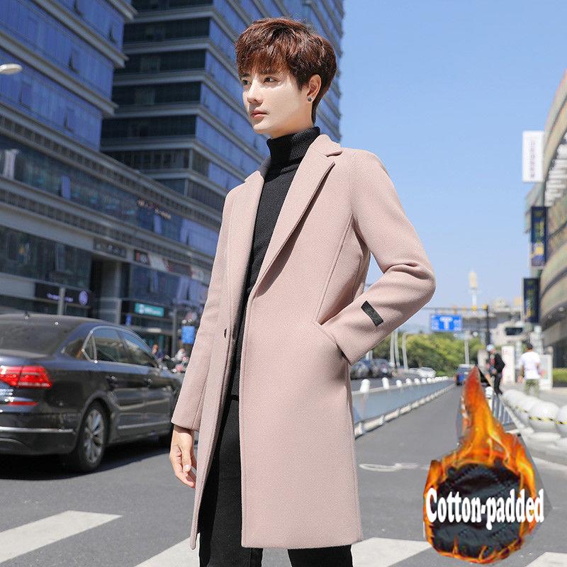 Mens Woolen Coat Casual Business Woolen Coats Mens High-end Brand Slim Long Woolen Coat Male Jacket