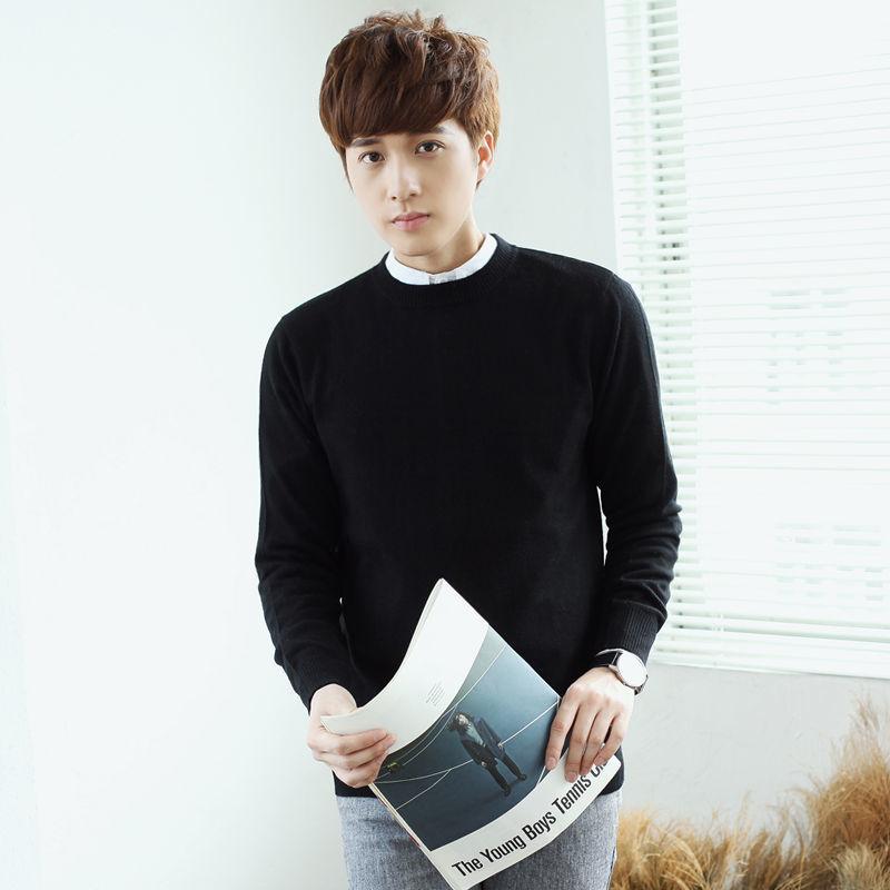 Men's Sweater Round Neck Padded Sweater Autumn and Winter Loose Large Size Bottoming Shirt Solid Color Sweater