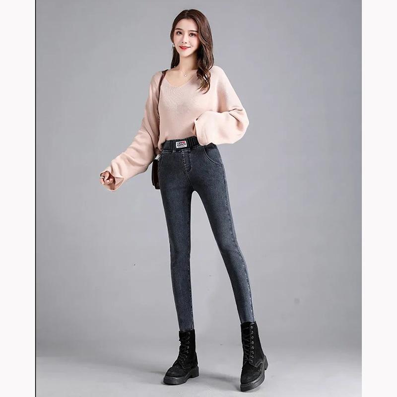 Large Size High Waist Denim Trousers Women's Elastic Waist Jeans Plus Size Pencil Pants Spring Summer Autumn Skinny Denim Pants