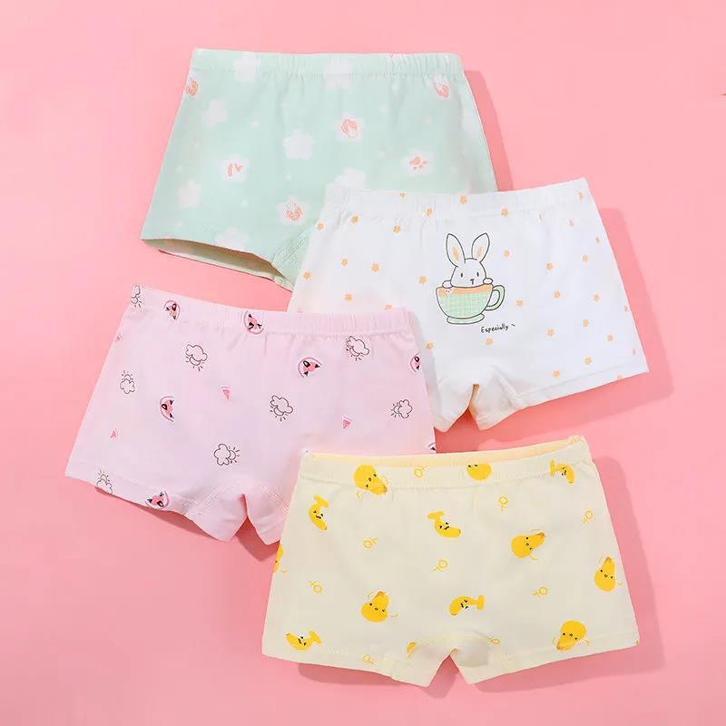 3-12 Yrs Children Girls Cotton Underwear Panty Boxer Baby Kids Lovely Cute Underpants 4pcs/lot