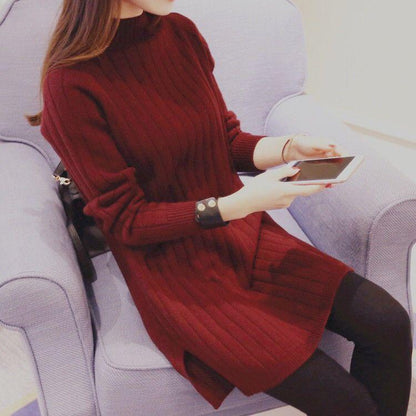 Large Size Half Turtleneck Sweater Loose Knit Bottoming Shirt Mid-length Fashion Casual Dress