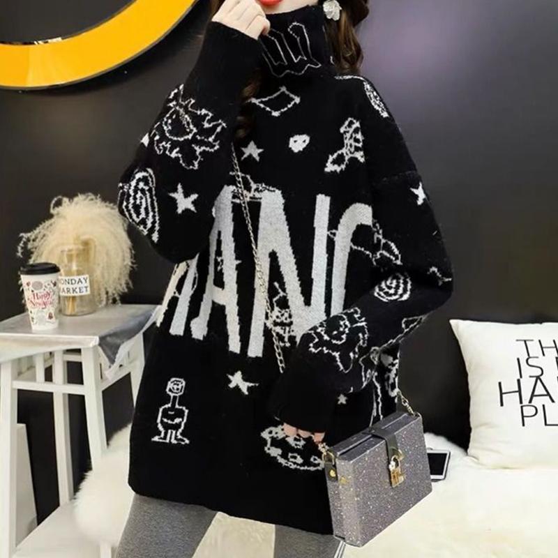 Autumn Winter  Women Fashion Sweater Casual Knitting Sweater Turtleneck Pullovers Loose Casual Long Sleeve Sweater