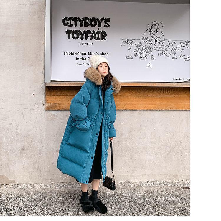 Cotton Jacket Female Winter Student Korean Style Loose Big Fur Collar Mid-length Bread Coat Cotton Jacket