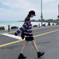 Autumn and Winter College Style Striped Round Neck Sweater Female Students Loose and Thin Mid-length Sweater Coat