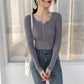 Black Sweater Bottoming Shirt Women Autumn and Winter V-neck Knitted Clavicle Top Long-sleeved Slim Slimming Top Sweater