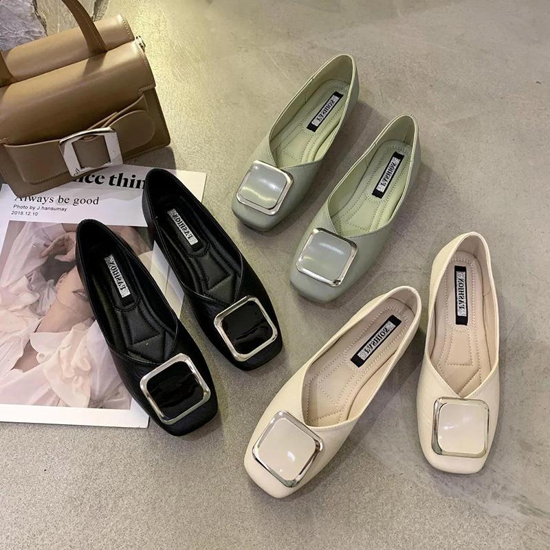 Women's Flat-bottomed Leather Shoes Single Shoes Women's Shallow-mouthed Flat-bottomed Square Toe Soft-soled Shoes Can Be Worn At Work