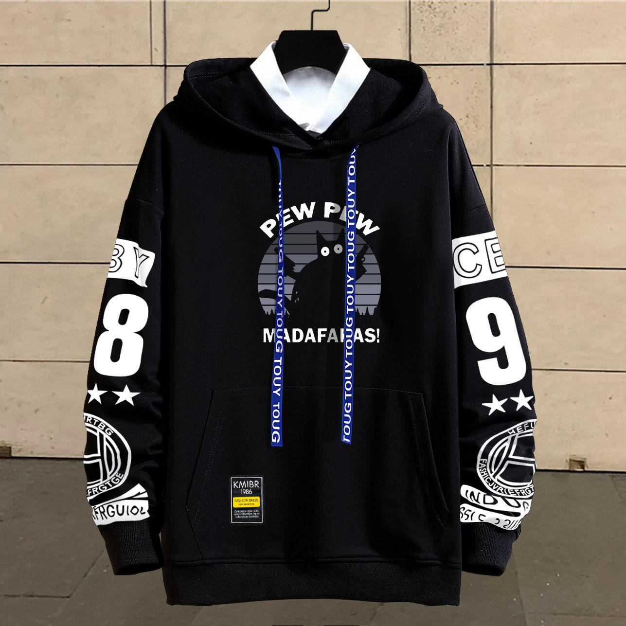 Spring Cat Print Sweater Suit Men Sports Suit Hooded Pullover Campus Student Sportswear Casual Loose Clothing