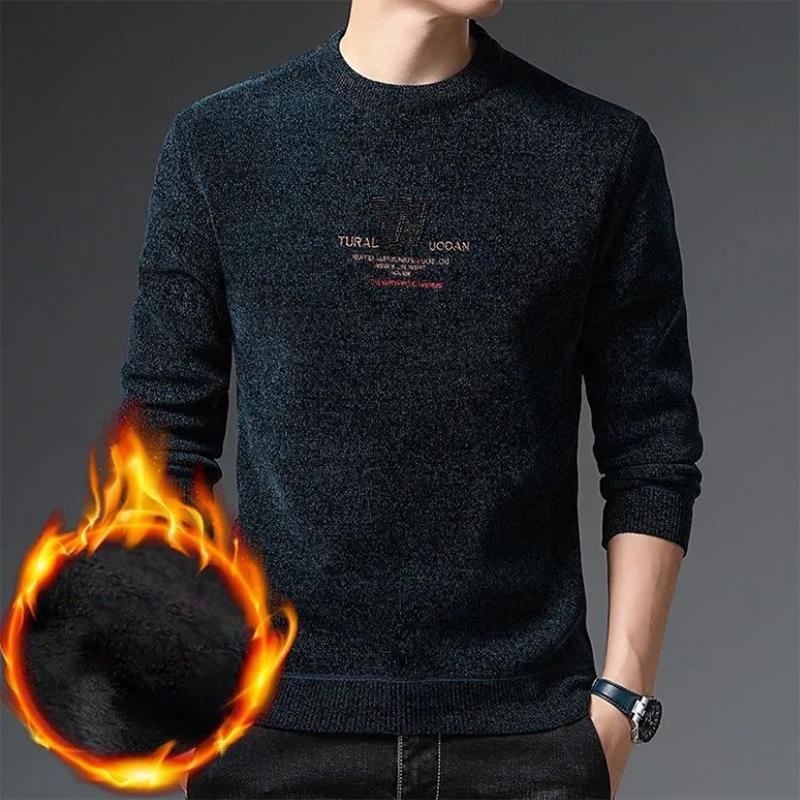 Men's Sweater Plus Velvet Thick Embroidery Casual Warm Korean Version of The Bottoming Sweatshirts for Men