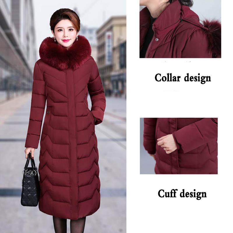 Large Size Parkas Women Parkas Winter Lady Fur Collar Warm Outwear Down Coat Warm Long Overcoat