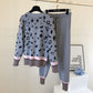 2pcs/set Women Knit Leopard Pullover Sweater+Pants 2 piece Sets ladies Jumpers Trousers 2 PCS Outfits