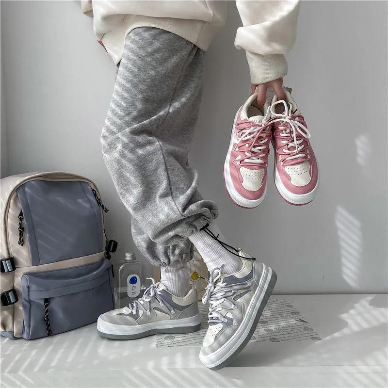 Ins Tide All-match Hong Kong Style Student Casual Sports Shoes Female White Shoes Korean Color-blocking Street Clapper Shoes