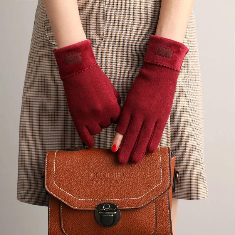 Fingerless Warm Gloves Female Winter Cute Korean Version Half-finger Plus Velvet Thick Cotton Driving Leak Two Fingers