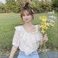 Off-shoulder Ruffled Sweet and Loose Short-sleeved Chiffon Shirt Women's White Off-the-shoulder Shirt Lace Trim Design Ruffled Trim