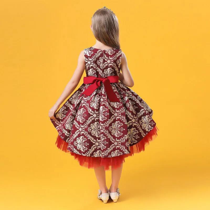 Lace Embroidery Formal Sleeveless Wedding Gown Tutu Princess Dress Flower Girls Children Clothing Kids Party for Girl Clothes