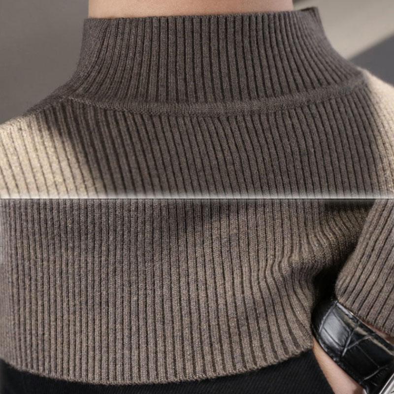 Men's Half Turtleneck Sweater Men's Thick Autumn and Winter Slim Sweater Korean Casual Pullover Mid-neck Knitted Bottoming Shirt