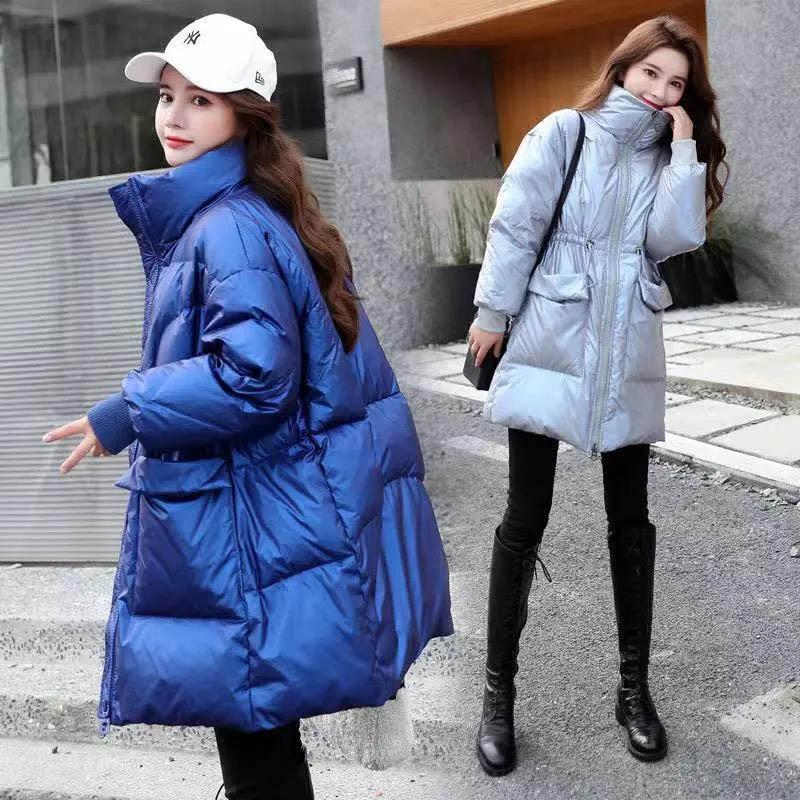 White Duck Down Jacket Women Bright Face Mid-length Fashion Loose Winter Waist Coat