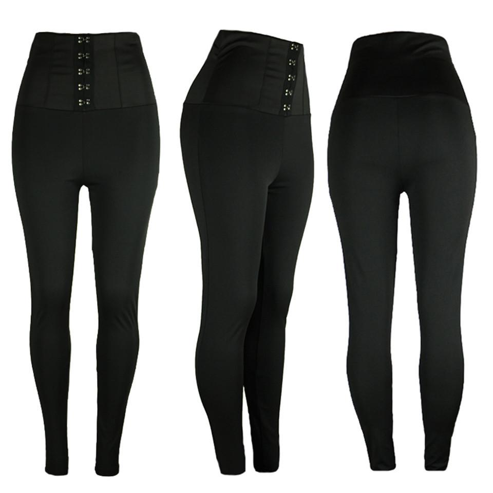 Women's High Waist Button Casual Pants Black Skinny Leggings Pencil Pants Thin Fitness Jogging Wear Yoga Pants