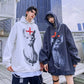 Gothic Punk Sweatshirts Pullover Hoodies Women White Black Printed Oversized Harajuku Sport Shirt Fashion Streetwear Tops with Chain Girl Long Hoodies