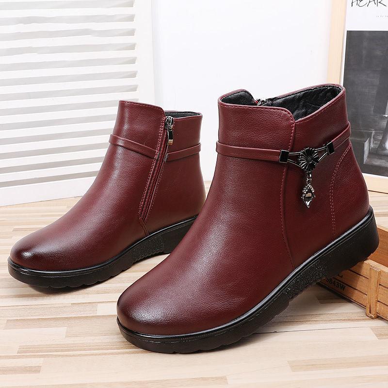 Women's Boots Winter Cotton Shoes Plus Velvet Anti-skid Warm Snow Boots Leather Shoes Waterproof Short Boots Women
