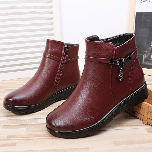 Women's Boots Winter Cotton Shoes Plus Velvet Anti-skid Warm Snow Boots Leather Shoes Waterproof Short Boots Women