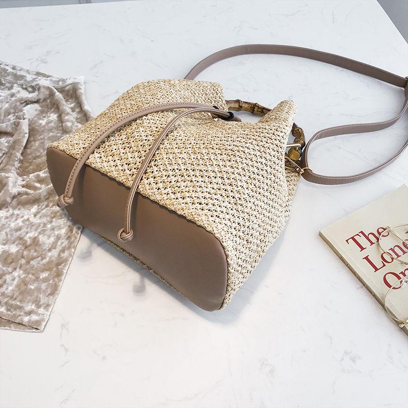 Handbag Women's Straw Woven Bucket Bag Summer Travel Beach Shoulder Messenger Bag
