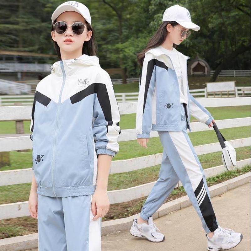 Spring and Autumn Student Casual Zipper Sportswear Suit Girls with Hood Loose Windbreaker Jacket Two-piece Sportswear