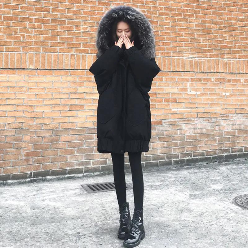 Winter Down Jacket Cotton Jacket Korean Version of Loose Mid-length Thick Coat Big Fur Collar Cotton Coat